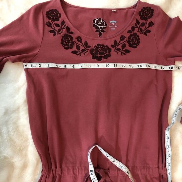 Acacia Long Sleeve Dress Drawstring elastic waist Pockets Floral Accents - Picture 6 of 11